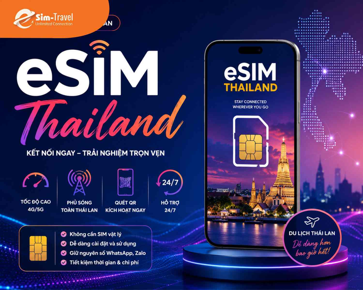 ESIM TRAVELS hỗ trợ kết nối tại Bangkok, Pattaya v&agrave; nhiều th&agrave;nh phố kh&aacute;c.&nbsp;