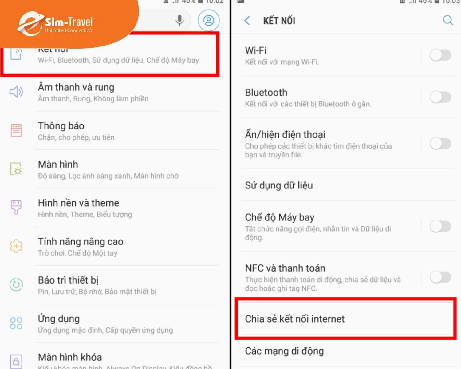 Truy cập mục “Kết nối” trên Android để tùy chỉnh cấu hình phát sóng.