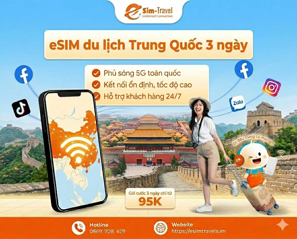 eSIM du lịch China 3 hôm giá rẻ nhất thị trường, chỉ từ 95K