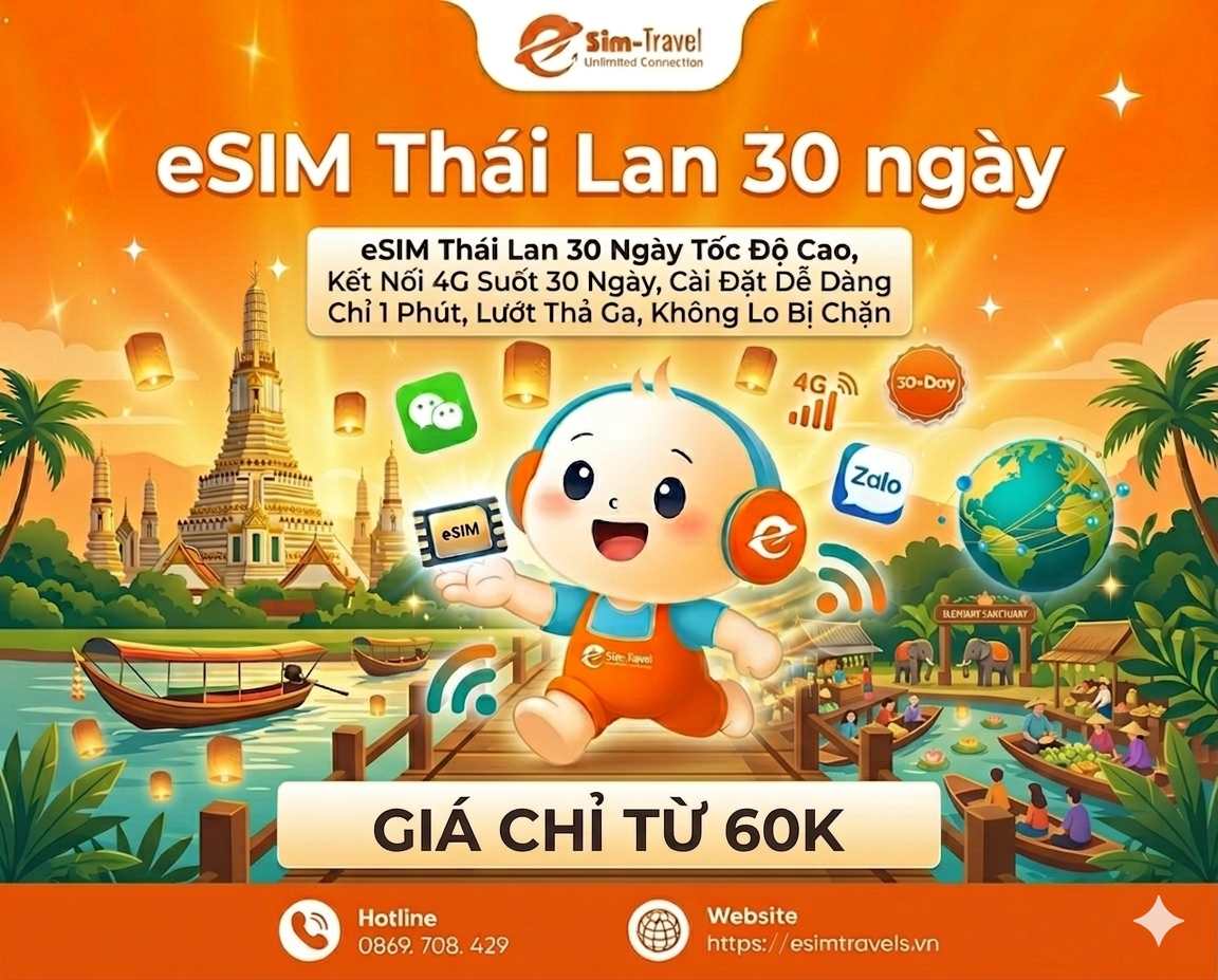 eSIM du lịch Thailand 30 ngày tốc độ cao, lướt mạng thả ga, 