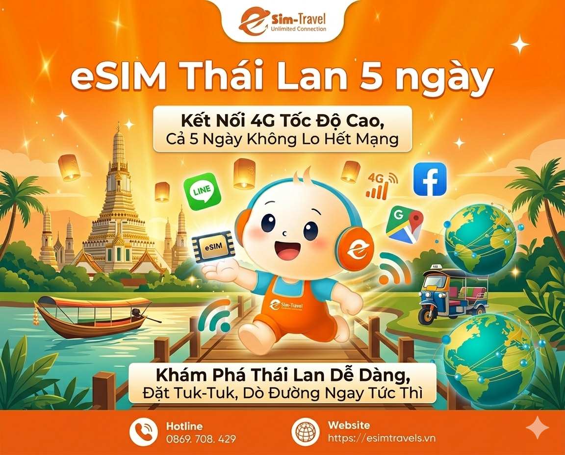 Mua SIM Thái 5 ngày giá chỉ từ 60K, kêt nối 4G tốc độ cao