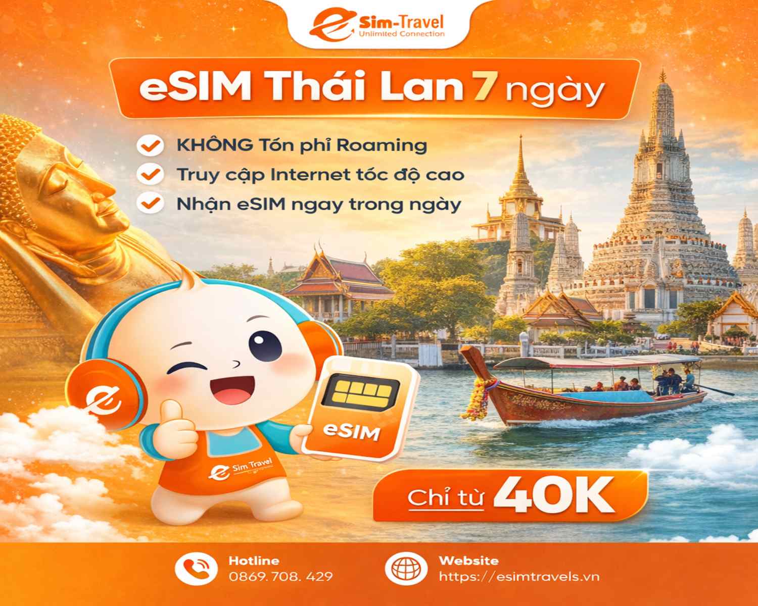 Mua eSIM du lịch Thái 7 ngày data xài thả ga, không lo hết mạng