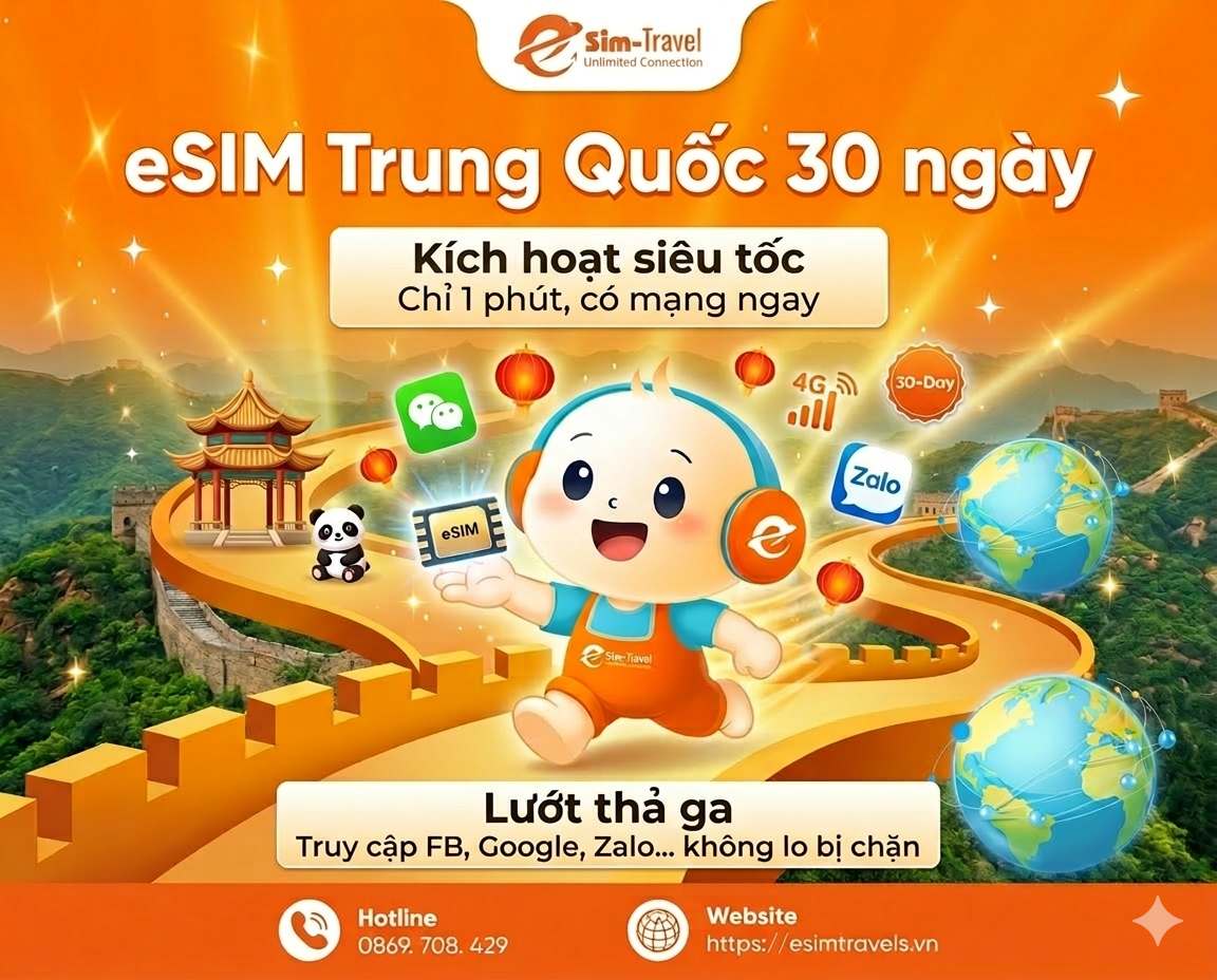 Mua eSIM China 30 ngày truy cập mạng xã hội thả ga
