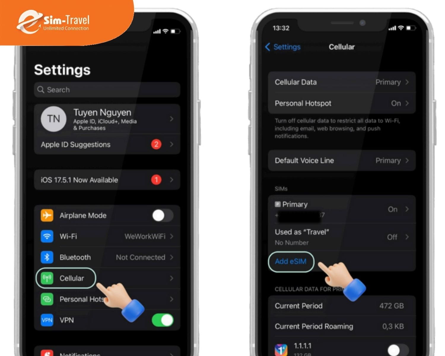 Quét mã QR từ nhà cung cấp để kích hoạt eSIM du lịch quốc tế hoàn toàn trực tuyến.