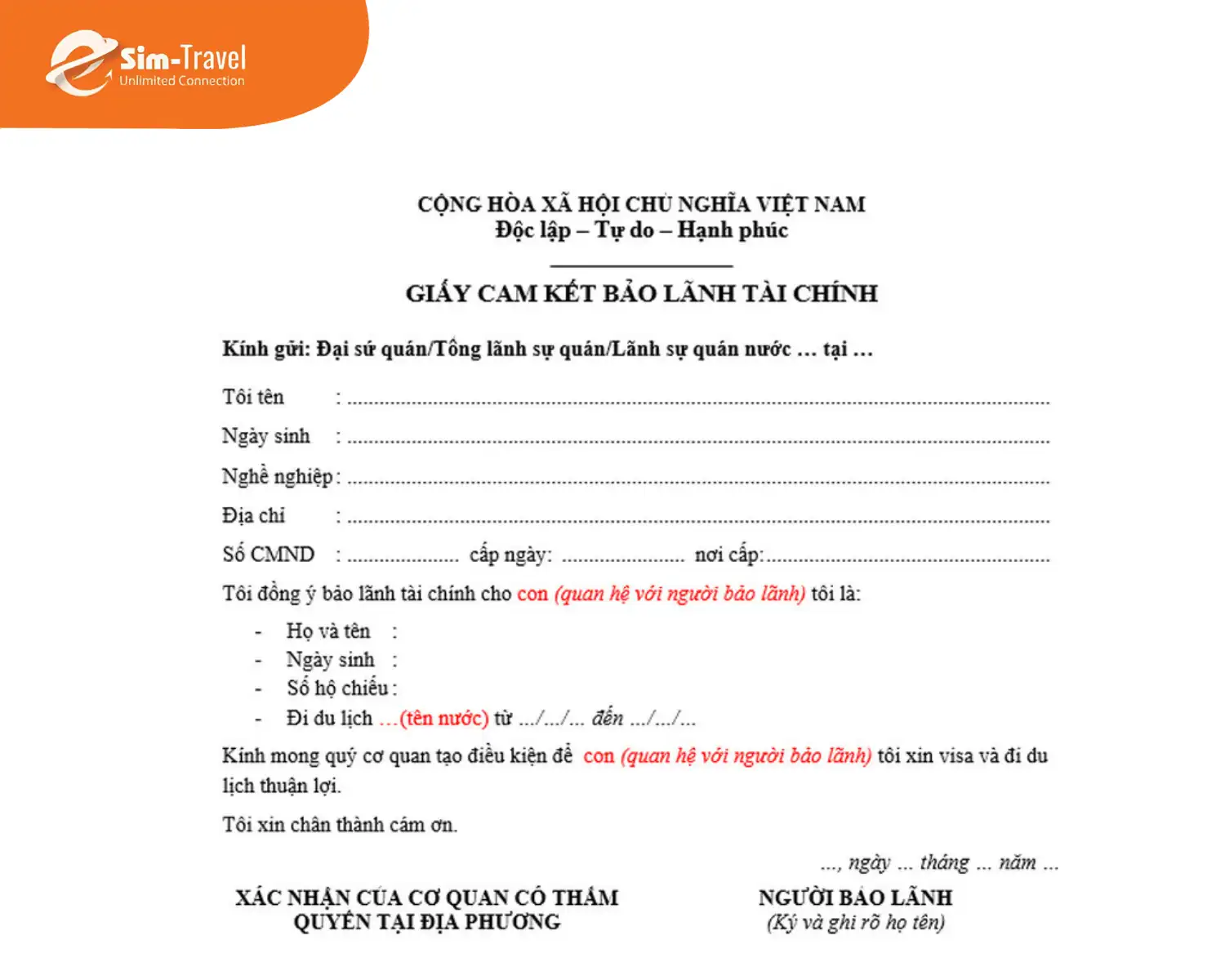 Giấy tờ cam kết bảo lãnh