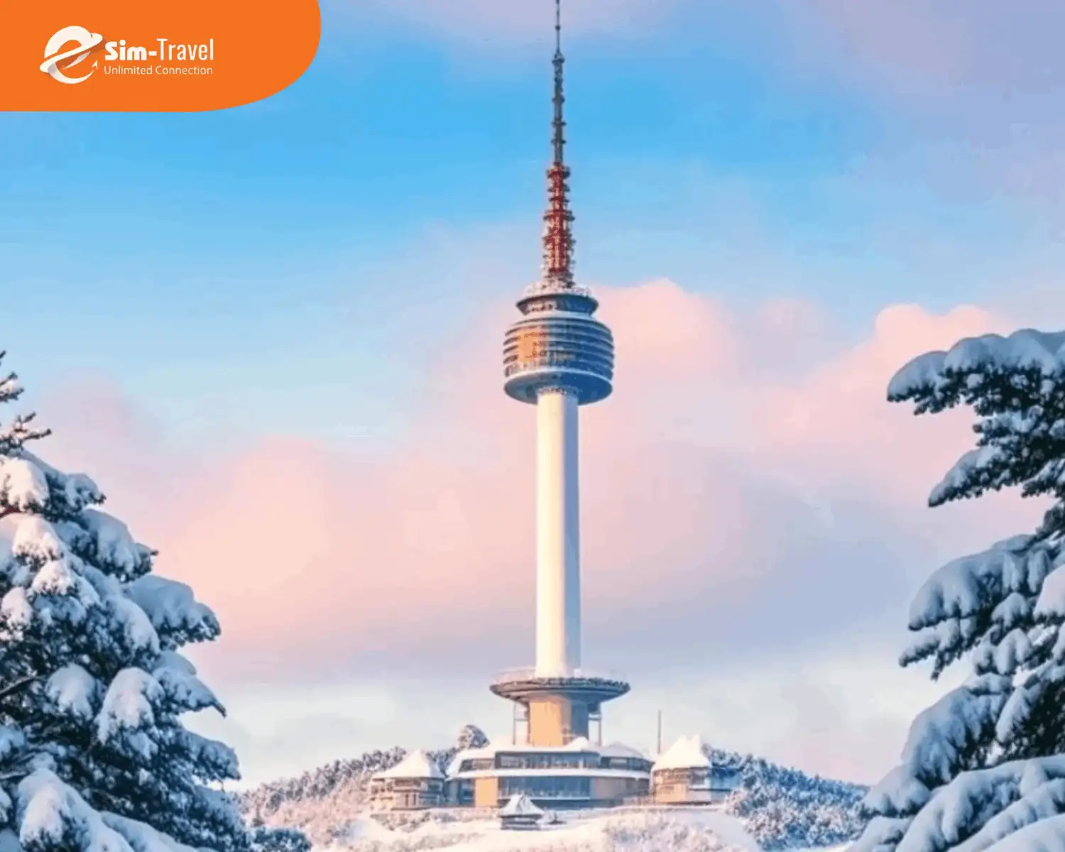 Tháp Namsan trong khung cảnh tuyết phủ trắng