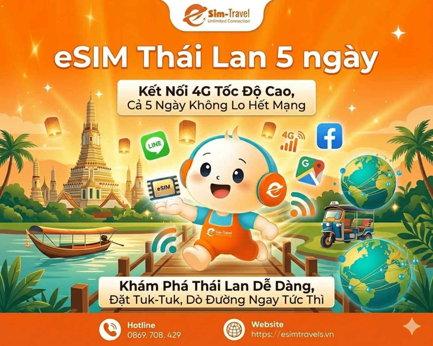 Sim du lịch Th&aacute;i Lan gi&uacute;p bạn c&oacute; internet 4G/5G ổn định để tra bản đồ, li&ecirc;n lạc v&agrave; đặt dịch vụ