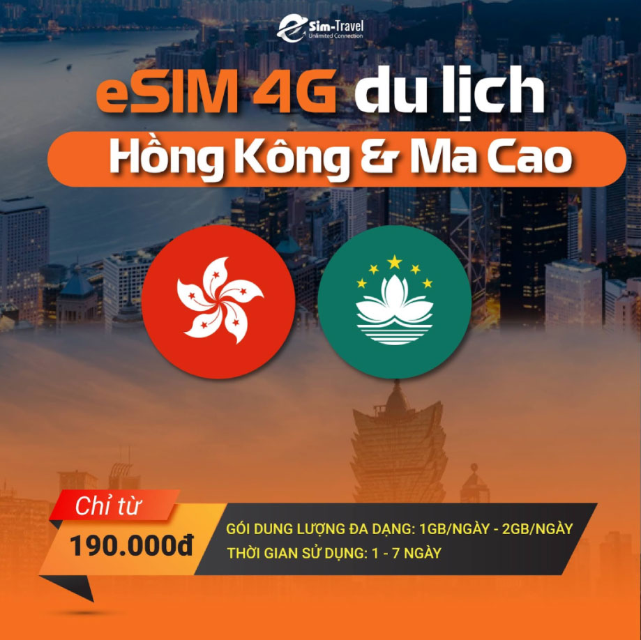 eSIM 4G du lịch Hồng Kông & Ma Cao