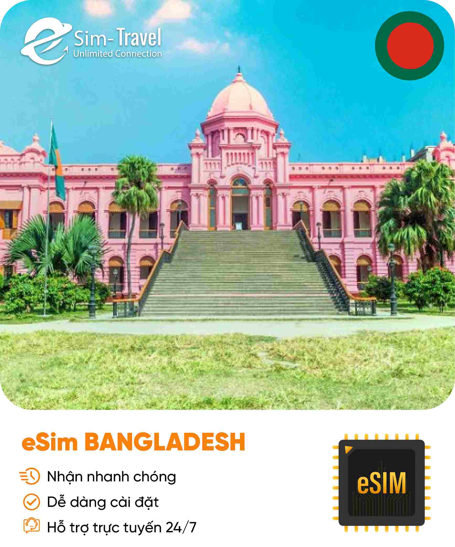 Esim du lịch eSIM Bangladesh - Mua eSIM online giá rẻ, kích hoạt dễ dàng, kết nối internet nhanh chóng