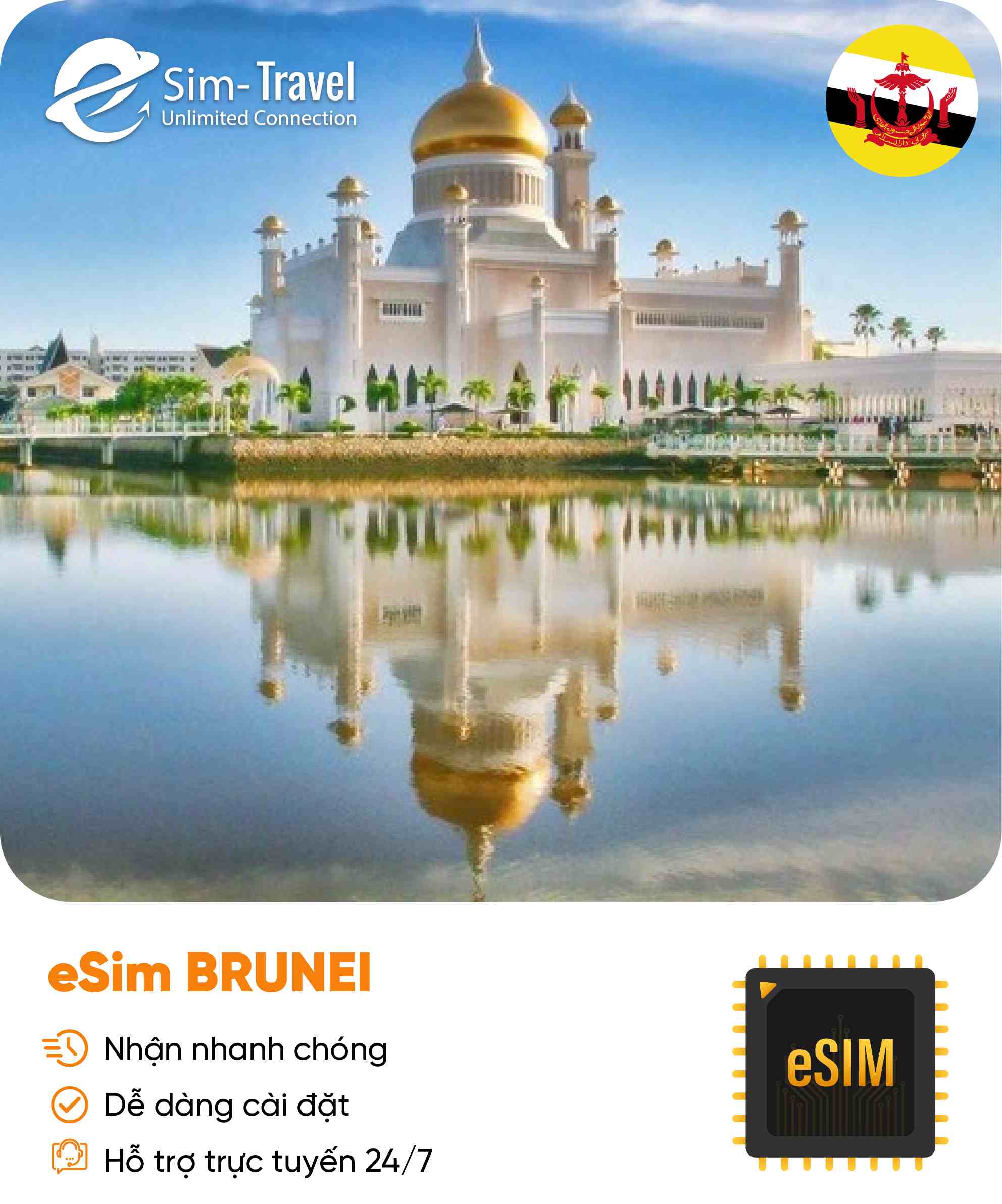 Esim du lịch eSIM Brunei - Mua eSIM online giá rẻ, kích hoạt dễ dàng, kết nối internet nhanh chóng