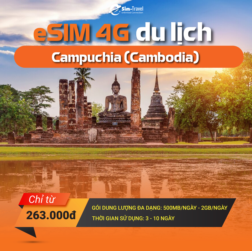 eSIM 4G du lịch Campuchia (Cambodia) đa dạng gói dung lượng