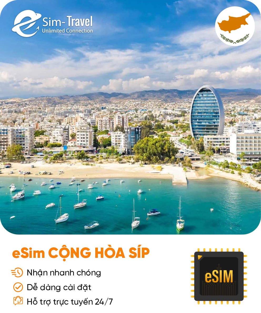 Esim du lịch eSIM Cyprus (Cộng hòa Síp) - Mua eSIM online giá rẻ, kích hoạt dễ dàng, kết nối internet nhanh chóng