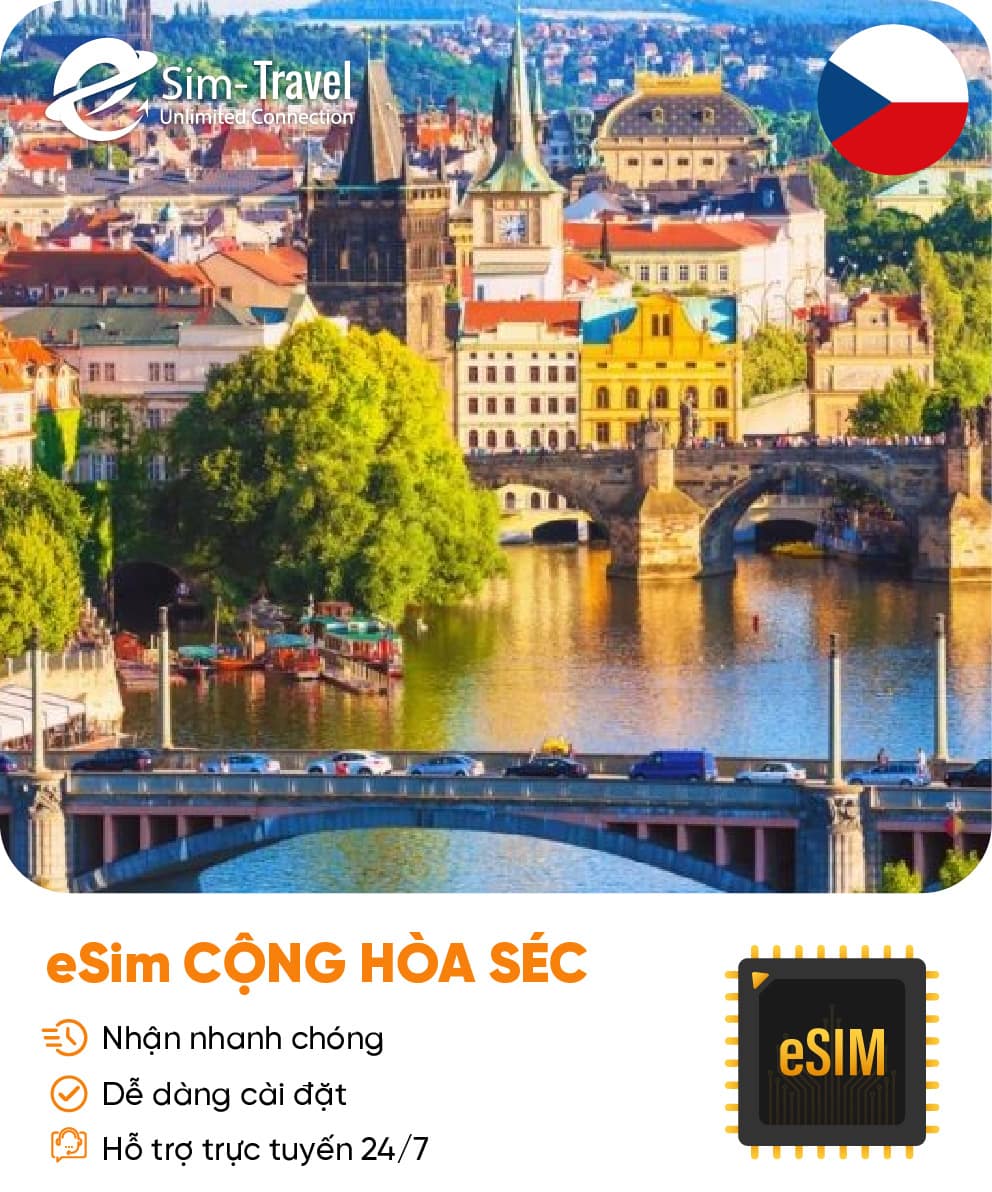 Esim du lịch eSIM Czechia (Cộng hòa Séc) - Mua eSIM online giá rẻ, kích hoạt dễ dàng, kết nối internet nhanh chóng
