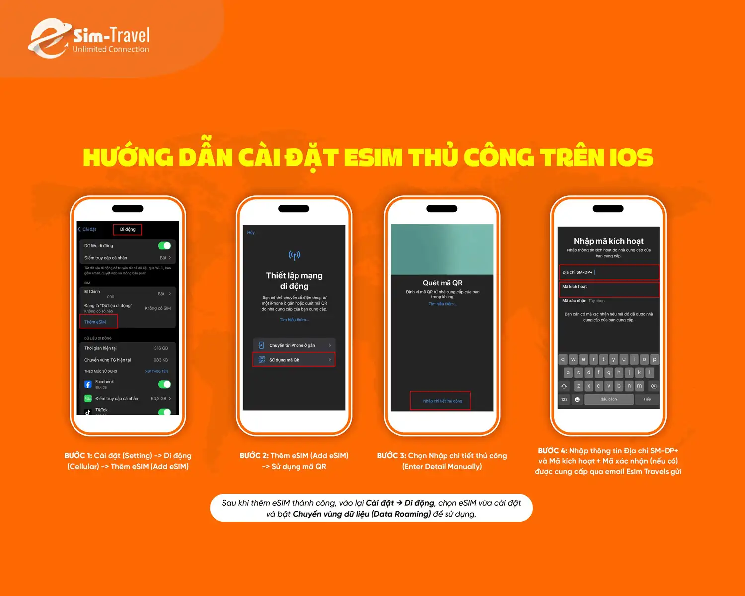 Hướng dẫn thao tác 4 bước cơ bản cài đặt eSIM trên IOS