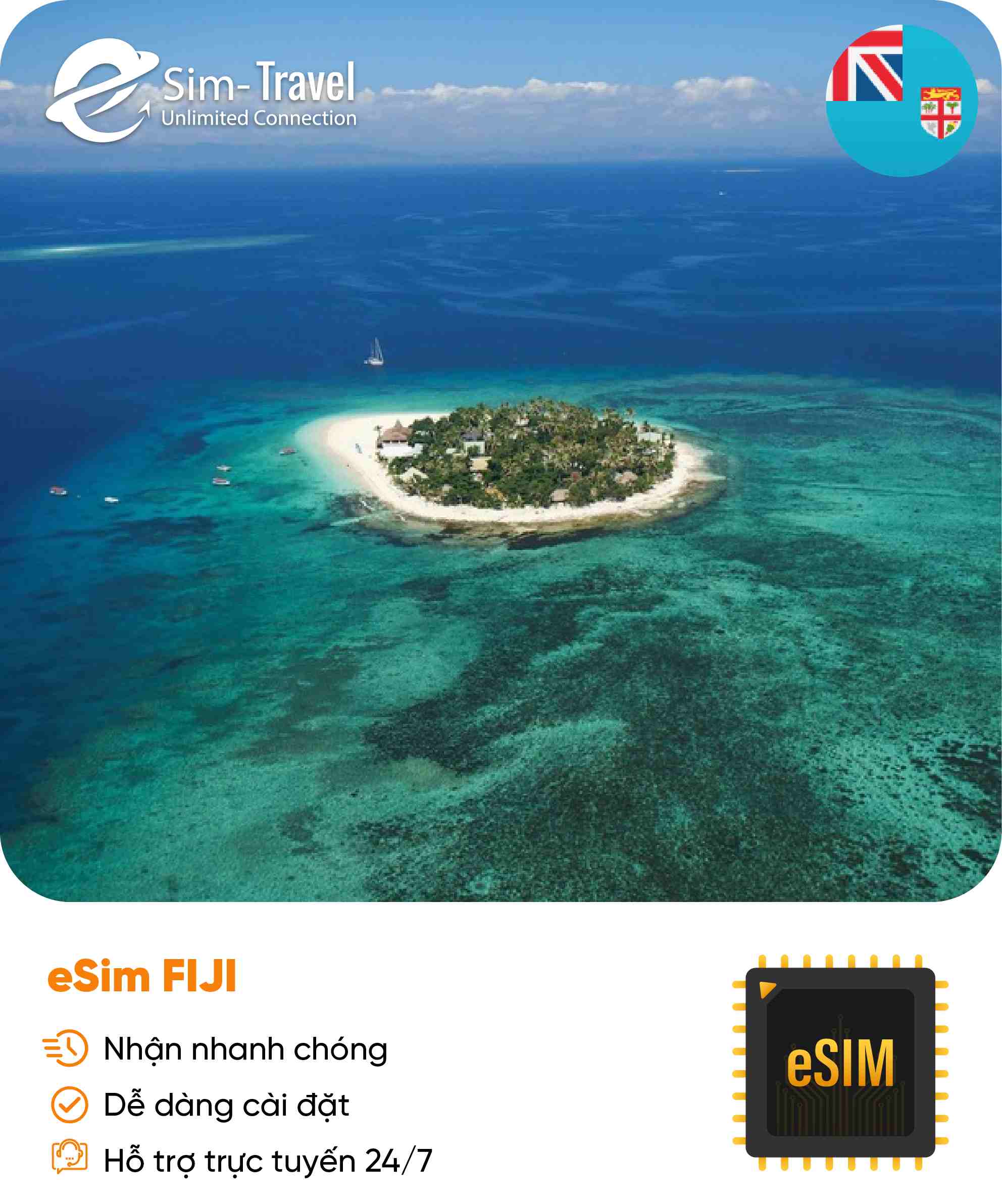 Esim du lịch eSIM Fiji - Mua eSIM online giá rẻ, kích hoạt dễ dàng, kết nối internet nhanh chóng
