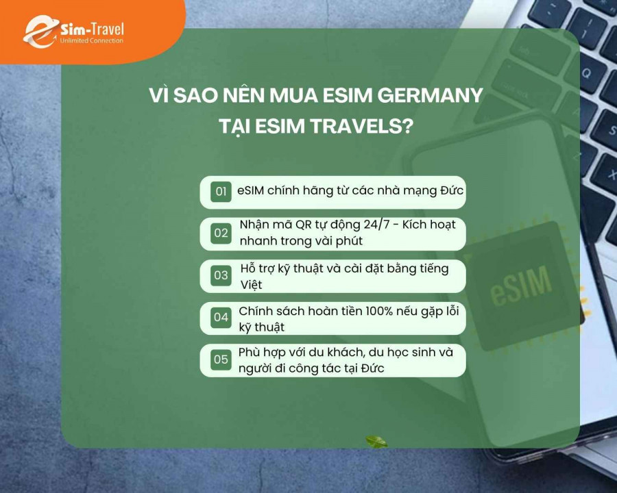 eSIM TRAVELS hợp tác trực tiếp với nhà mạng lớn tại Đức, đảm bảo tốc độ cao.