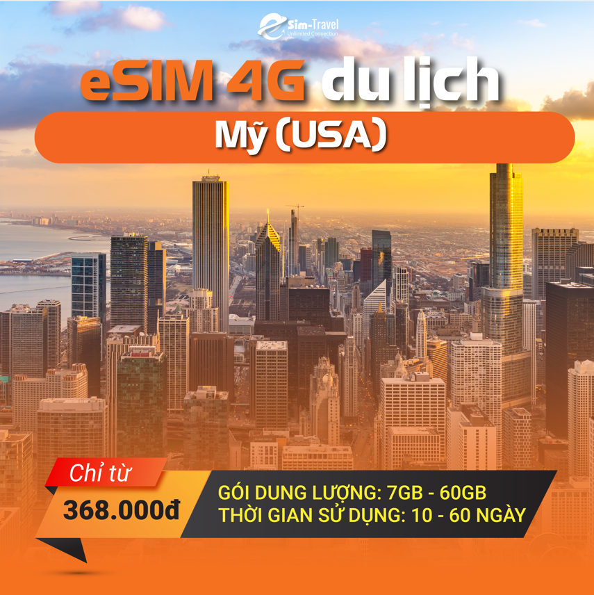 eSIM du lịch Mỹ (USA) đa dạng gói dung lượng từ 7GB - 60GB