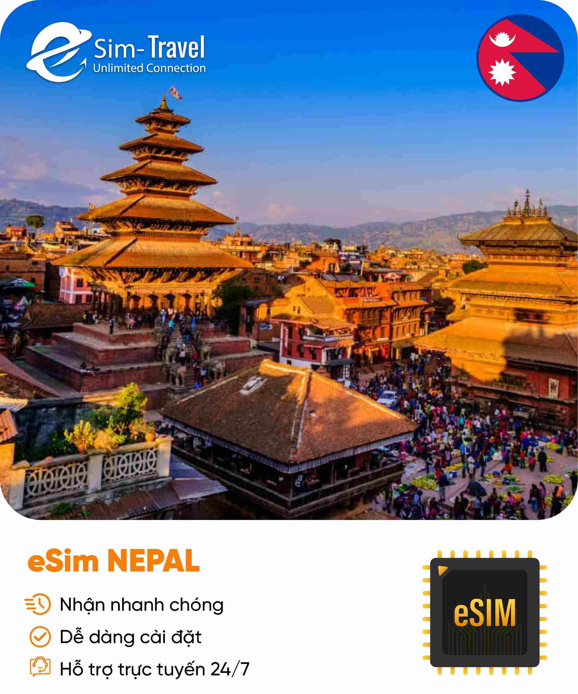 Esim du lịch eSIM Nepal - Mua eSIM online giá rẻ, kích hoạt dễ dàng, kết nối internet nhanh chóng