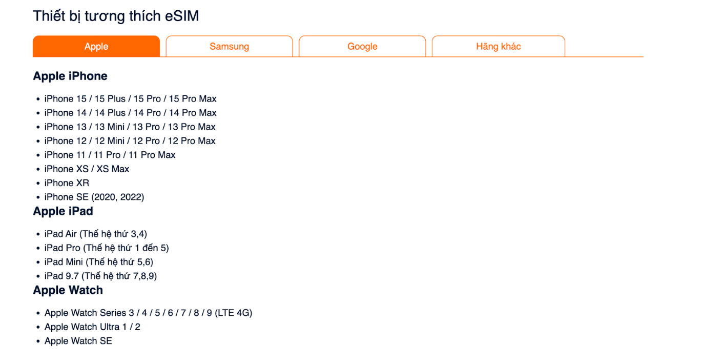 Các thiết bị Apple tương thích với eSIM