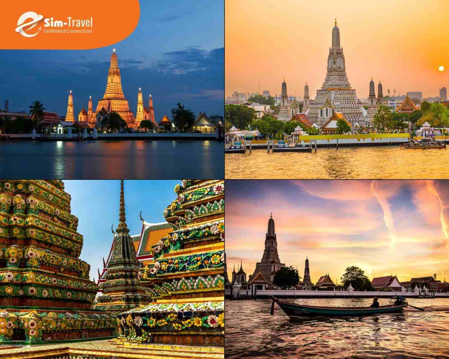 Ch&ugrave;a Wat Arun b&ecirc;n bờ s&ocirc;ng Chao Phraya với vẻ đẹp thanh b&igrave;nh v&agrave;o l&uacute;c ho&agrave;ng h&ocirc;n