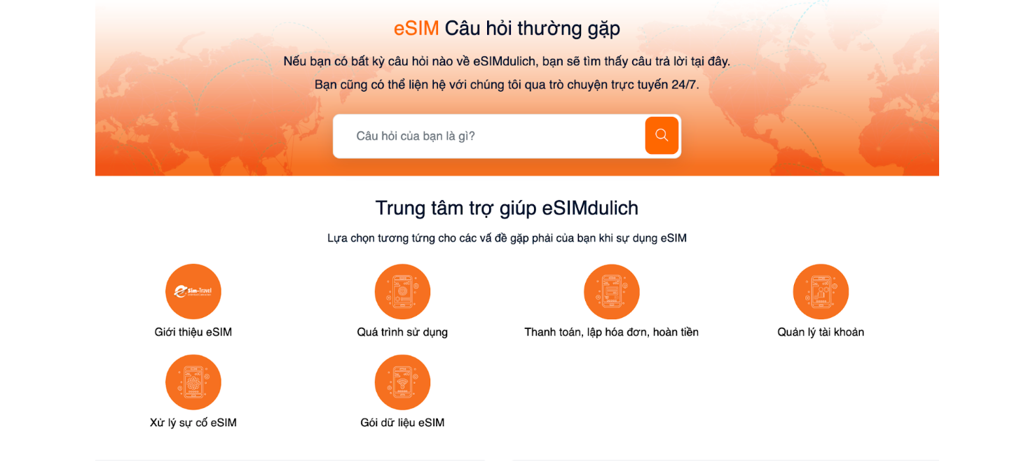 Trung tâm trợ giúp 24/7 của EsimTravels